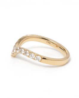 Round Cut Lab Grown Diamond V Shaped Chevron Wedding Band in Yellow Gold Ring for Women
