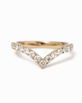 Round Cut Lab Grown Diamond V Shaped Chevron Wedding Band in Yellow Gold Ring for Women