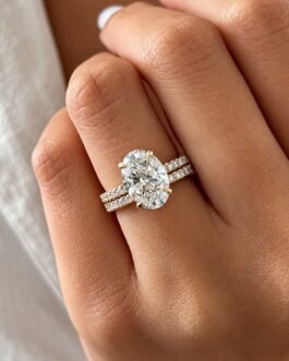 3 CT Oval Cut Lab Grown Diamond Engagement Ring Set, 14K Yellow Gold Bridal Ring with Diamond Wedding Band