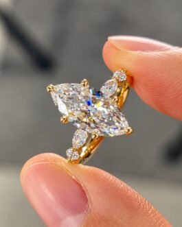 2 CT Marquise Cut Lab Grown Diamond Engagement Ring, 14K Yellow Gold Ring For Women