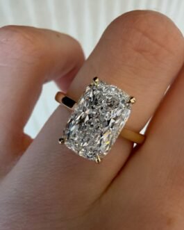 4 CT Cushion Cut Lab Grown Diamond Engagement Ring in Gold, Luxury Solitaire Bridal Ring