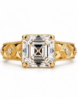 2 CT Asscher Cut Lab Grown Diamond Engagement Ring, E Color VVS2 IGI Certified Diamond, Vintage Inspired Yellow Gold Ring