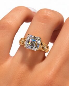 2 CT Asscher Cut Lab Grown Diamond Engagement Ring, E Color VVS2 IGI Certified Diamond, Vintage Inspired Yellow Gold Ring